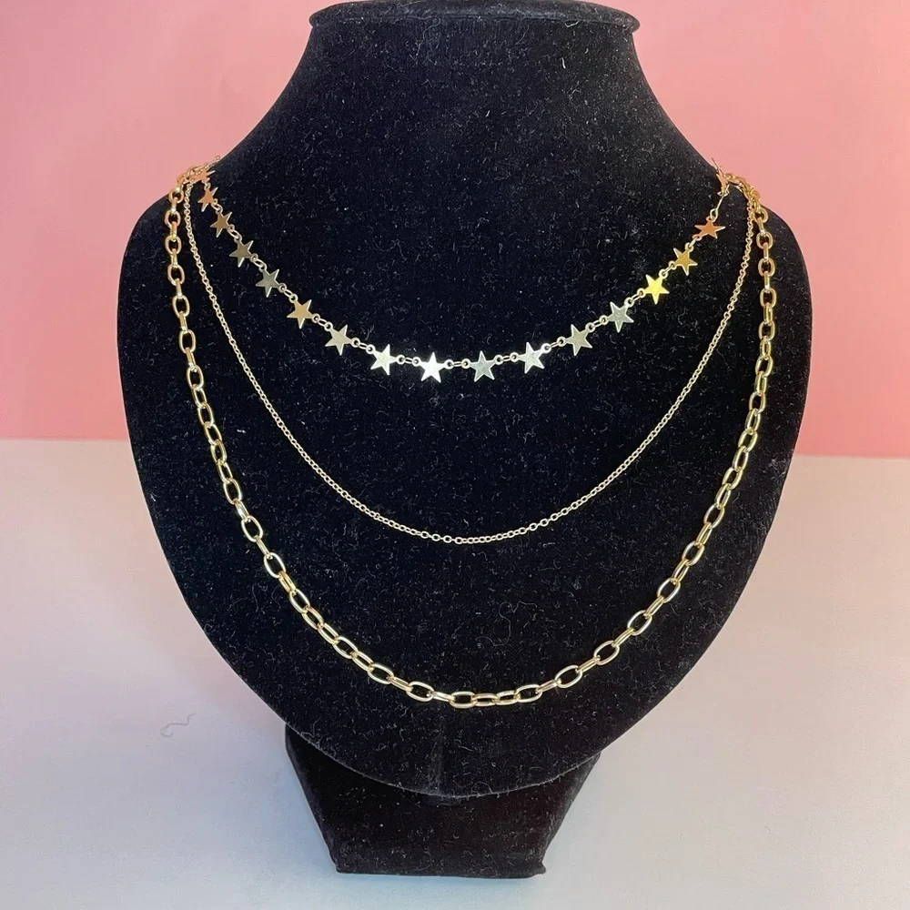 J. Elise Boutique Gold Dainty Star Mix Chain Layer Fashion Necklace